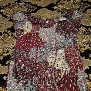 Agenda Red and Gray Patterned Blouse